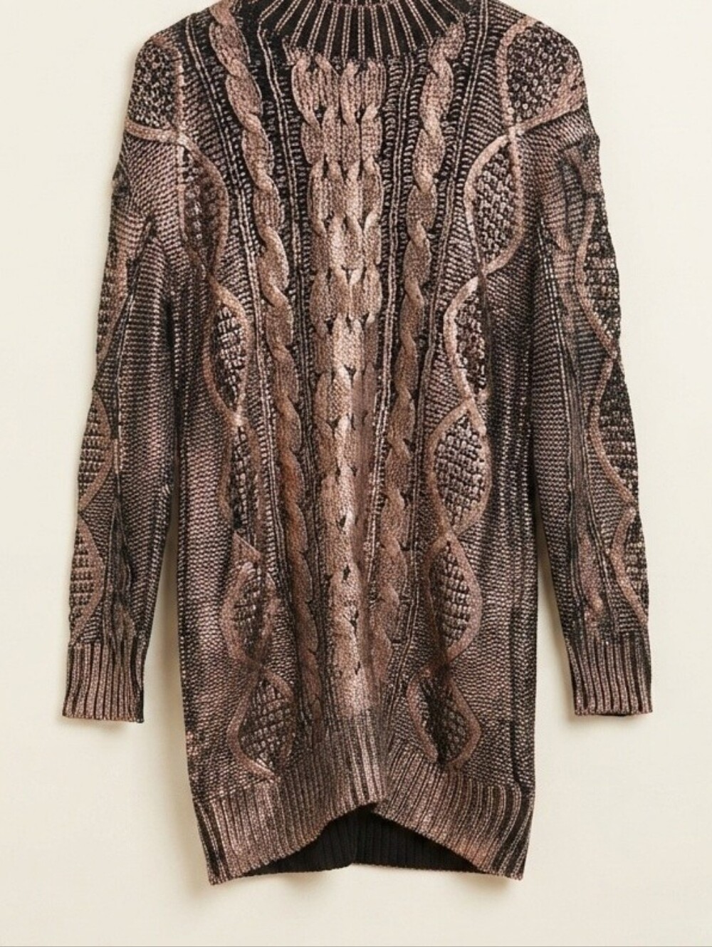 Baevely Metallic Bronze Black Cable Knit Sweater Dress Small NWT - Picture 2 of 4